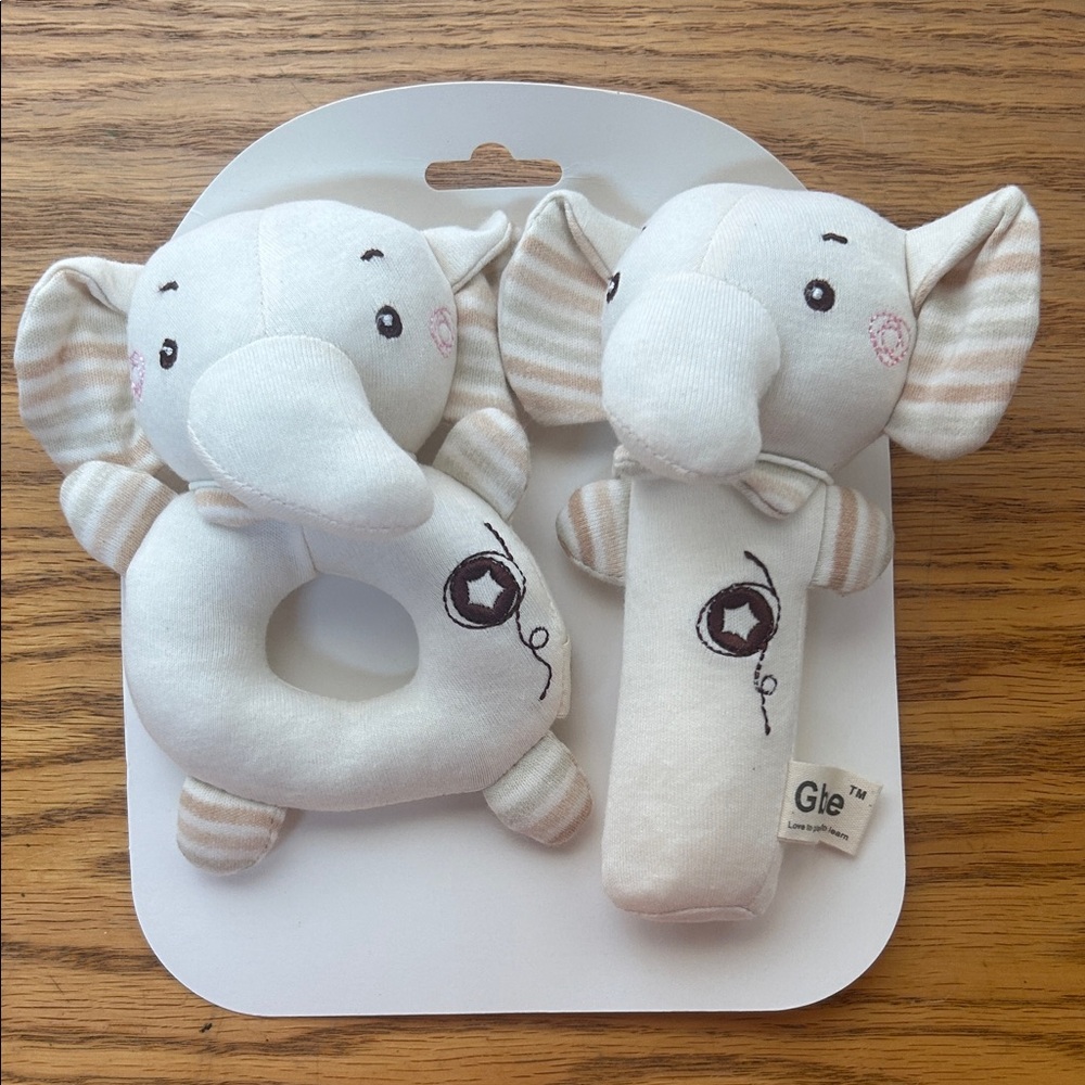Elephant Rattle Set - White and Tan